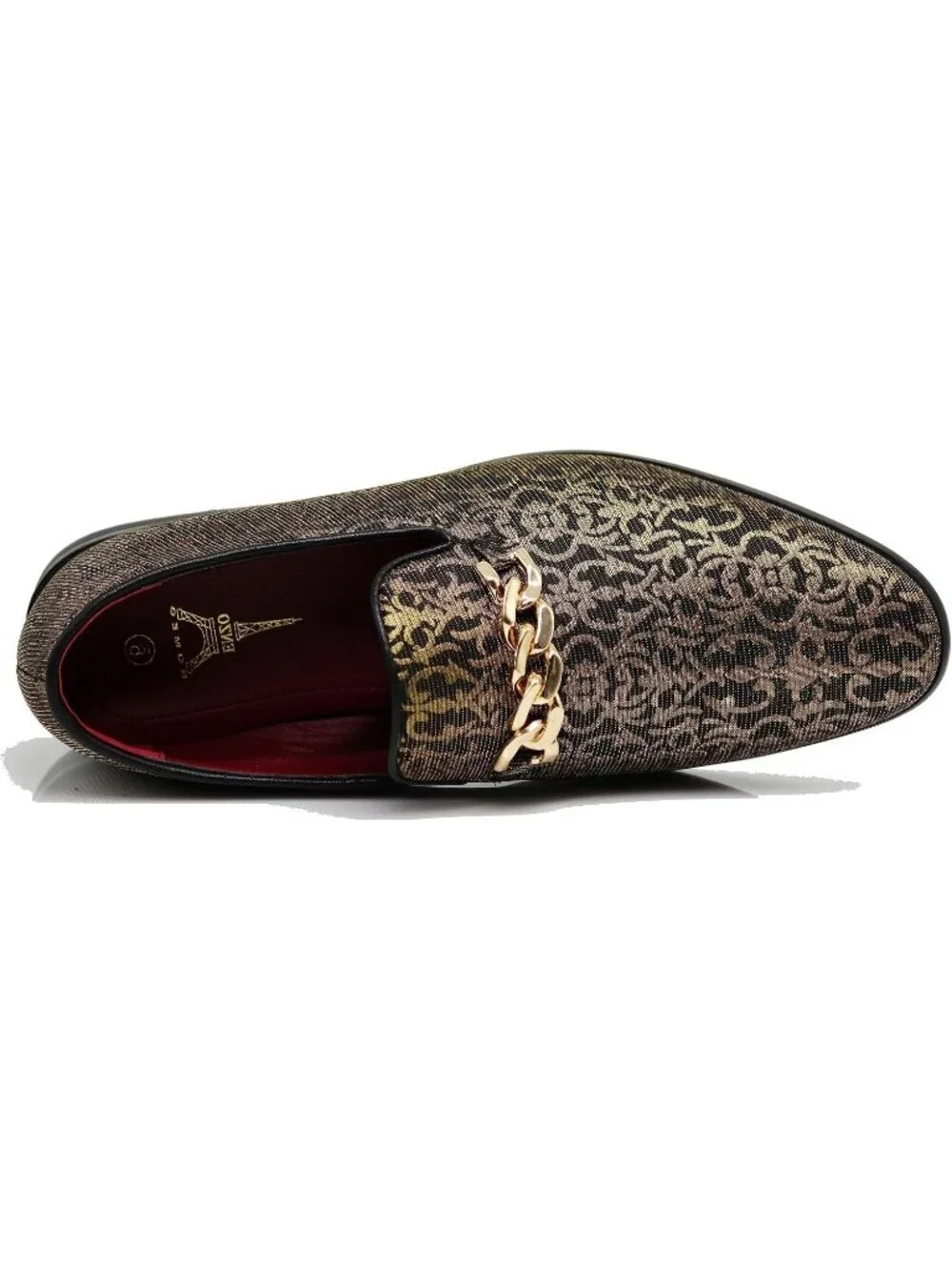 Enzo Romeo Men's Gold Satin Silky Floral Chain Buckle Loafer Slip On Shoes